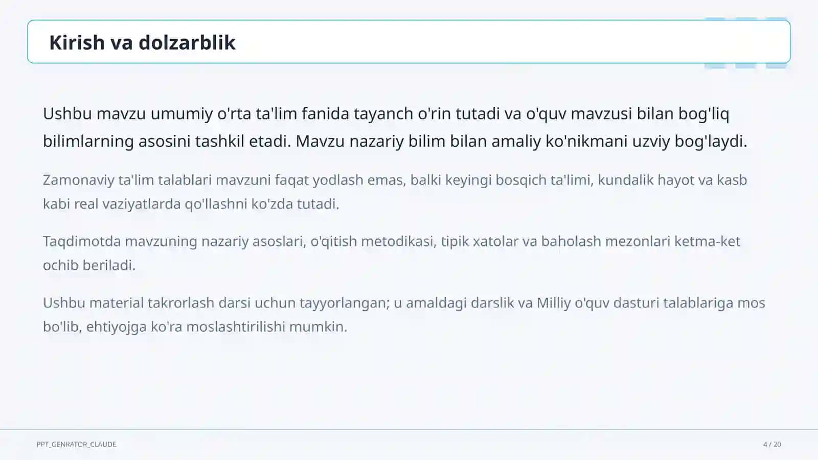 Dolzarb mavzular — maktab va o'qituvchilar 4
