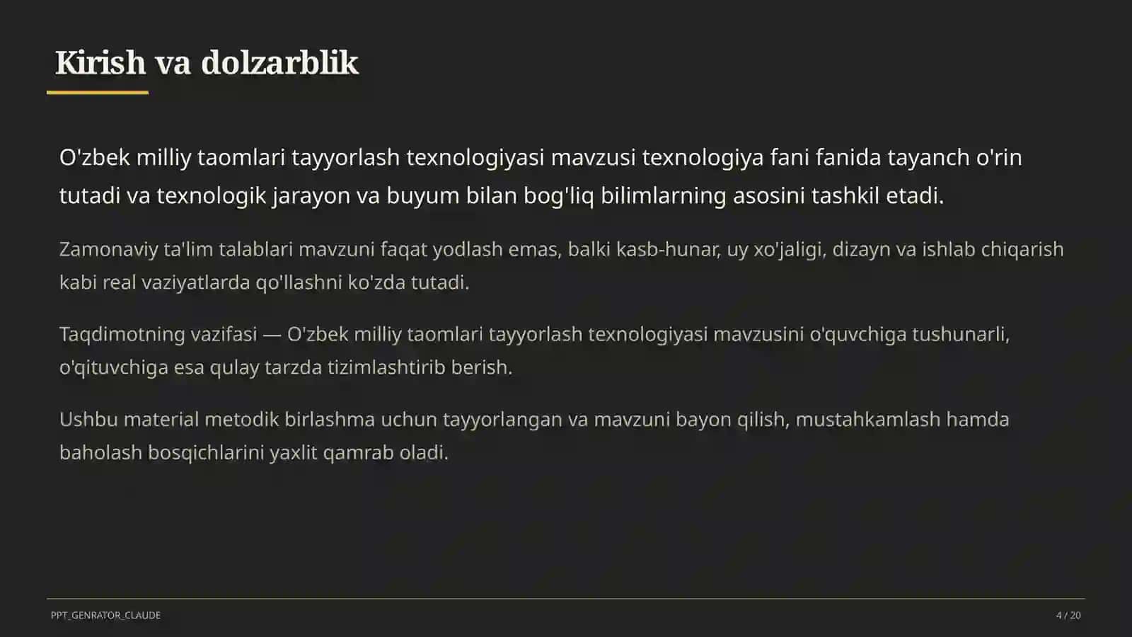O'zbek milliy taomlari tayyorlash texnologiyasi (6-sinf) 4
