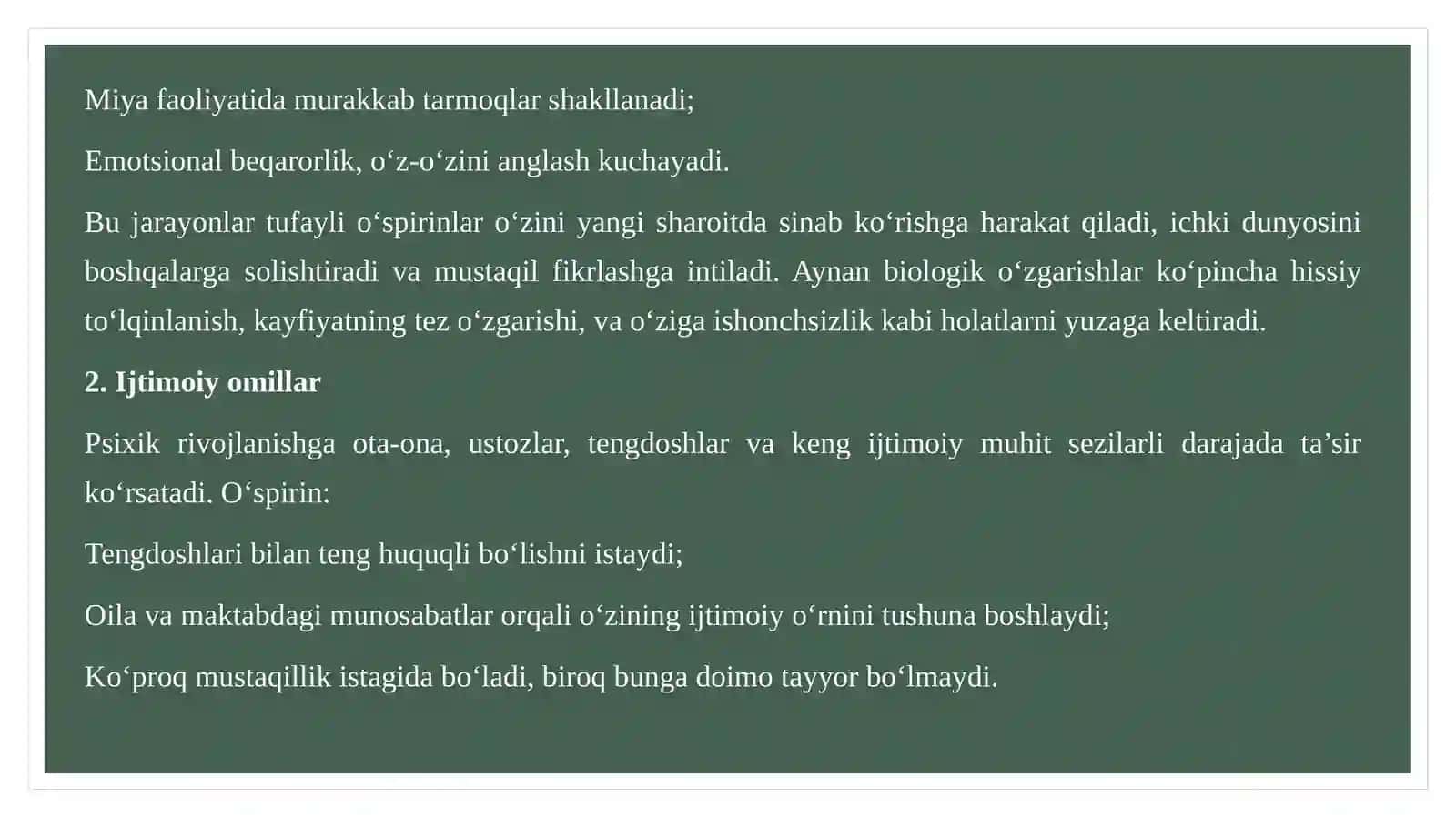 Psixik rivojlanishning asosiy omillari ilk oʻspirinlik davrda kasbga yoʻnaltirish muammosi 4