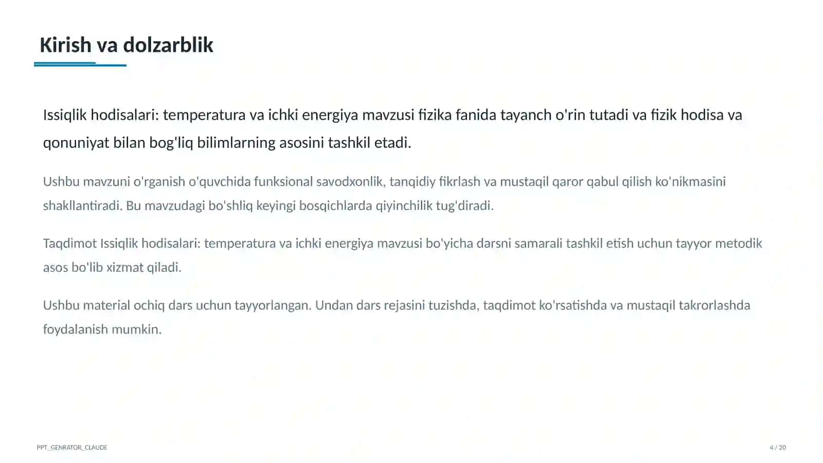 Issiqlik hodisalari: temperatura va ichki energiya (8-sinf) 4