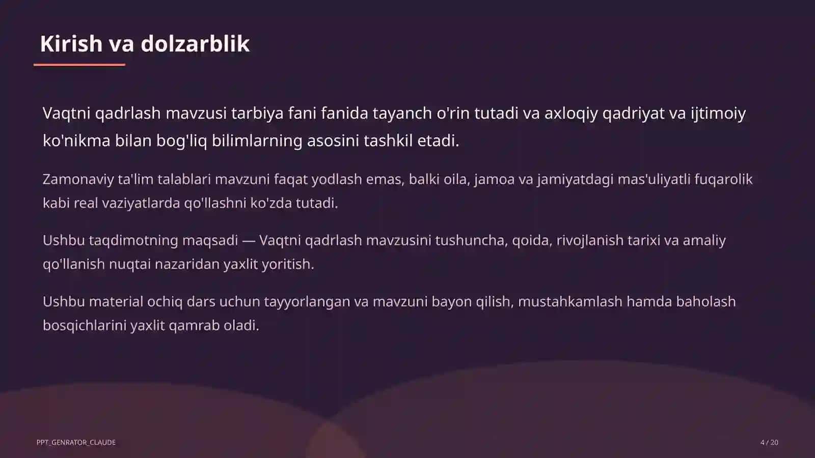Vaqtni qadrlash (4-sinf) 4