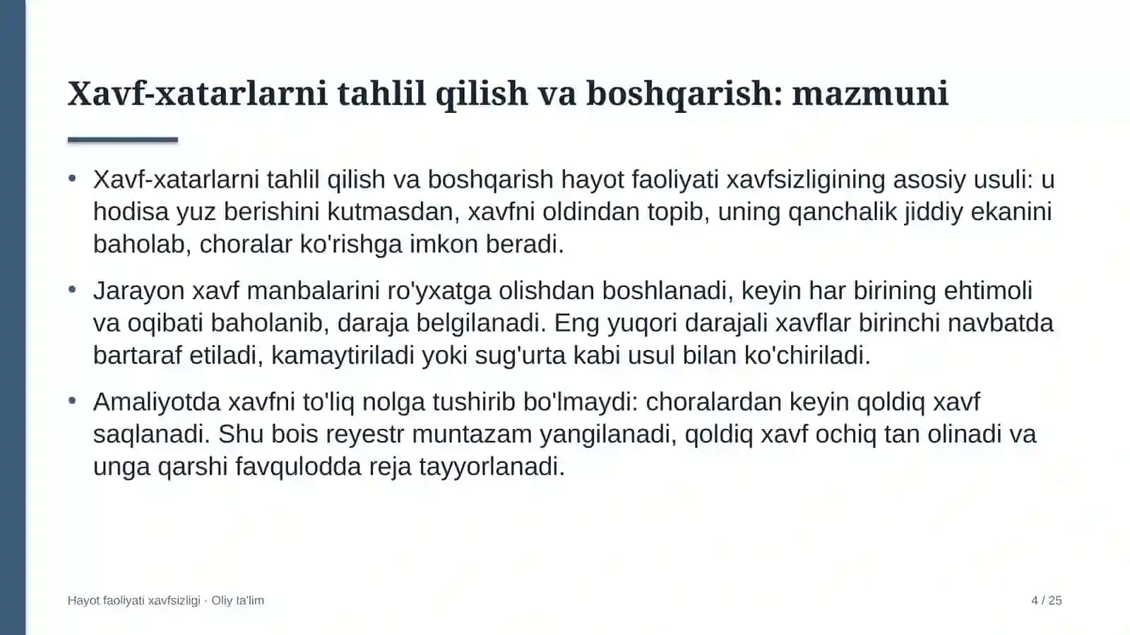 Butik-mehmonxonalarda xavf-xatarlarni tahlil qilish va boshqarish 4