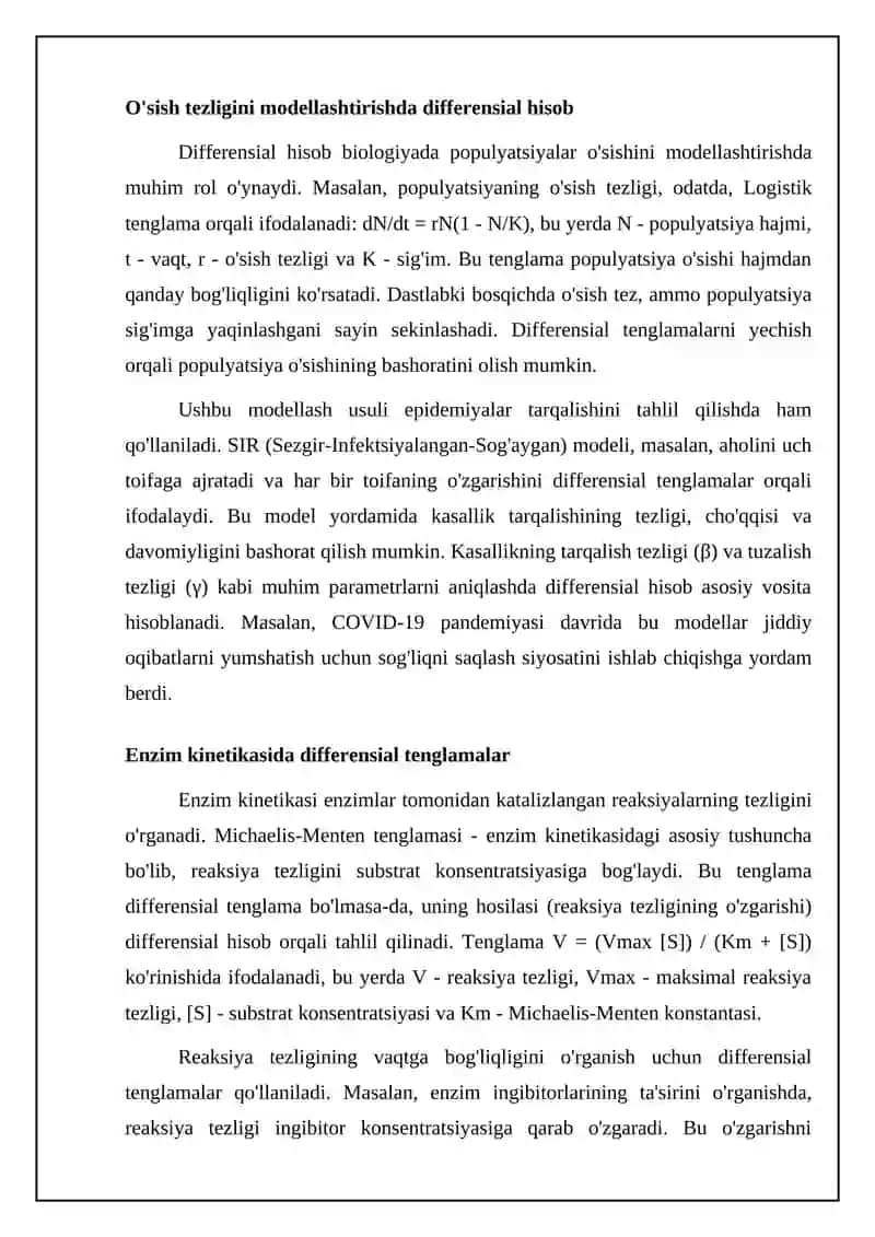 Biologiya va meditsinada differensial hiisob tatbiqlari 4