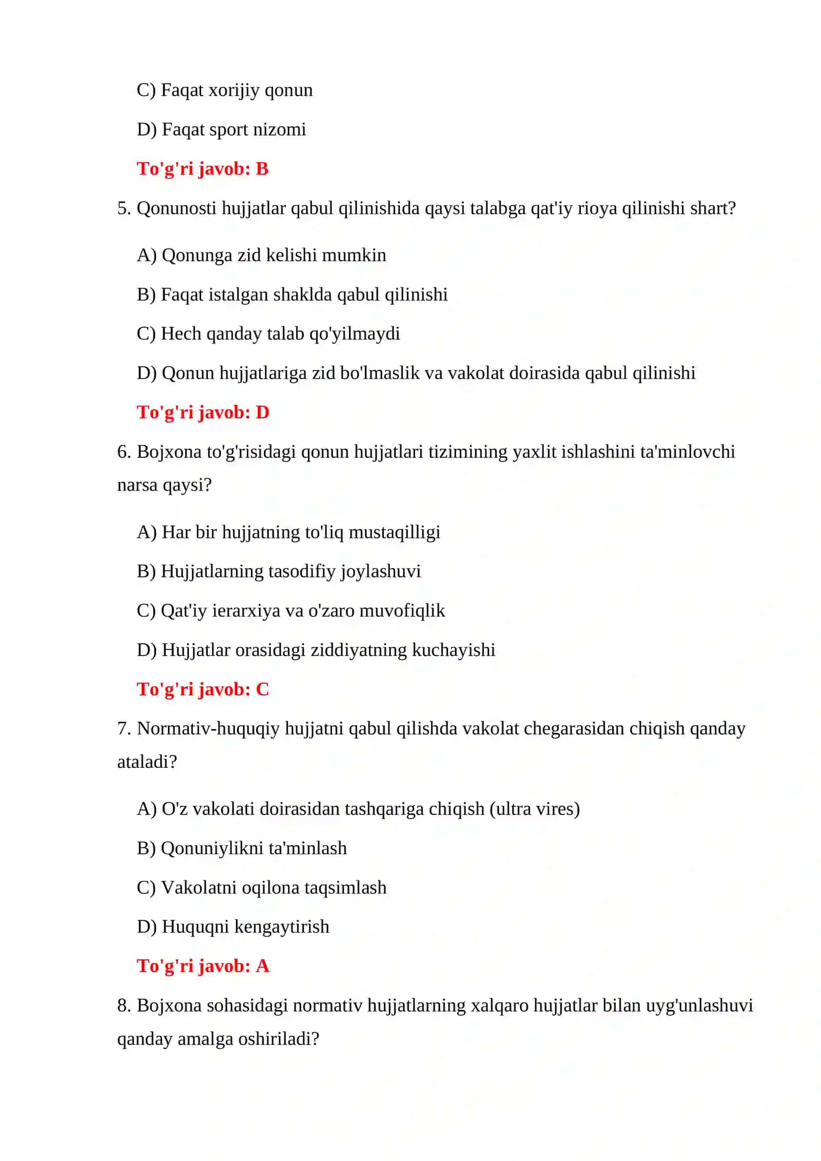 BOJXONA HUQUQI TESTLARI 4