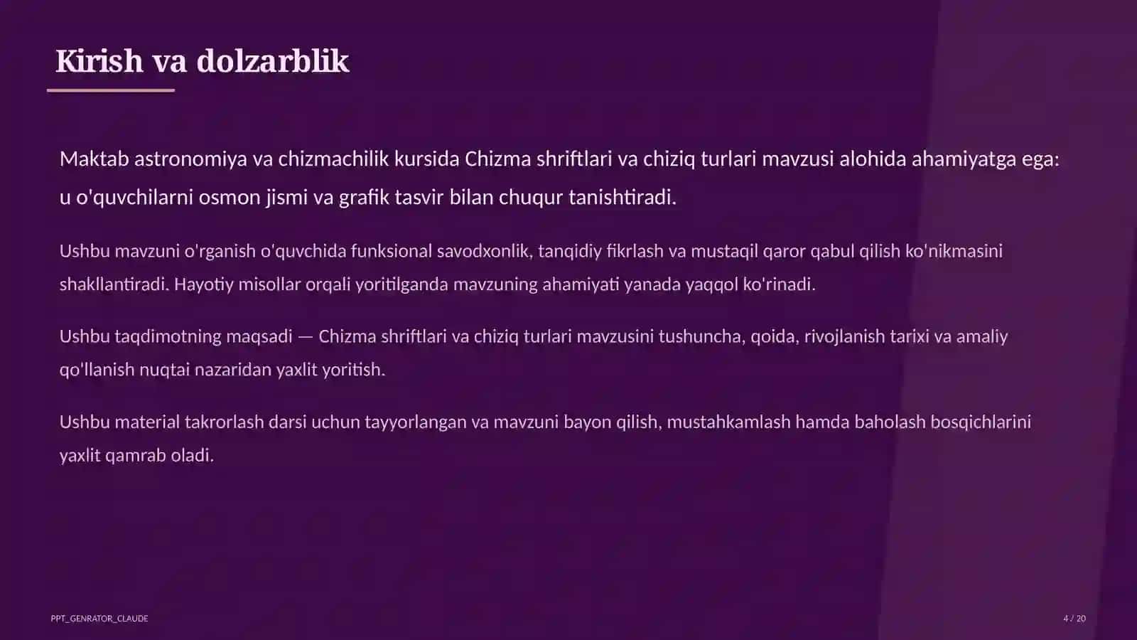 Chizma shriftlari va chiziq turlari (8-sinf) 4