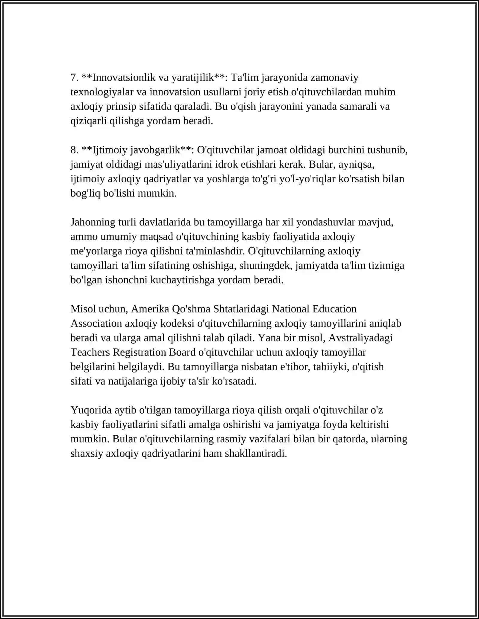 TA'LIMSOHASIDA PEDAGOG VA PSIXOLOGLARNING BURCH VA MAJBURIYATLARI.ISHINING AXLOQIY TAMOYILLARI 4