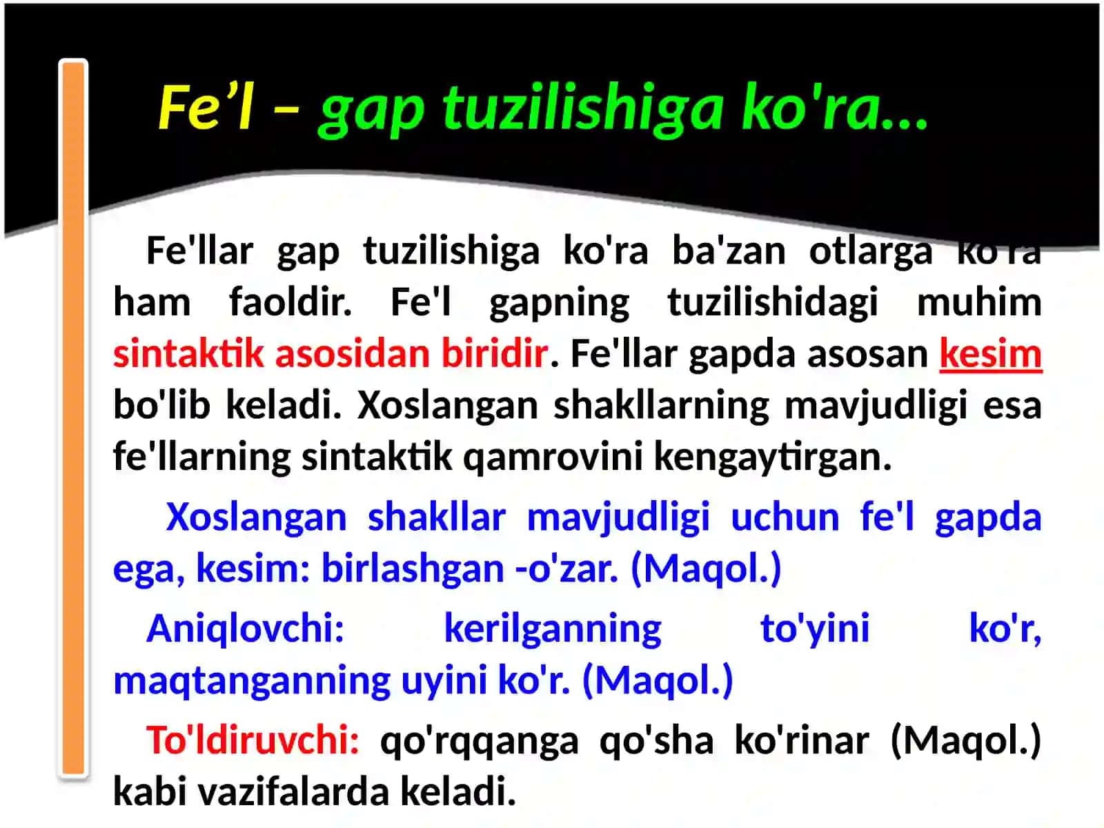 Fe'llarning harakatlari va ulardagi morfologik xususiyatlar 4