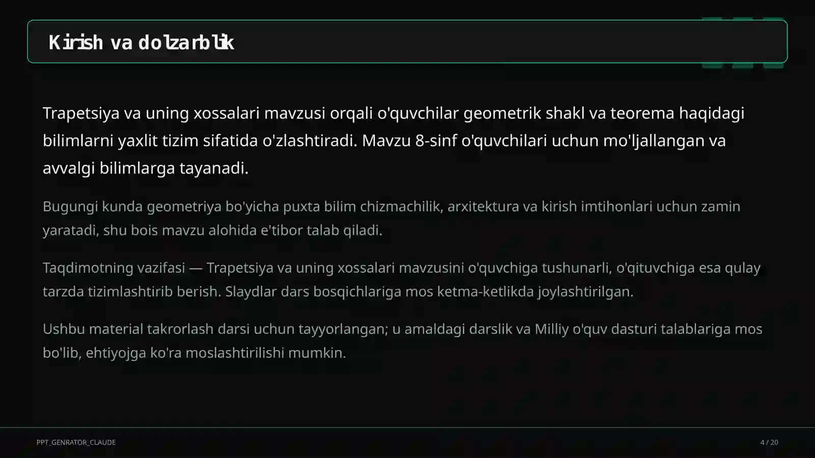 Trapetsiya va uning xossalari (8-sinf) 4