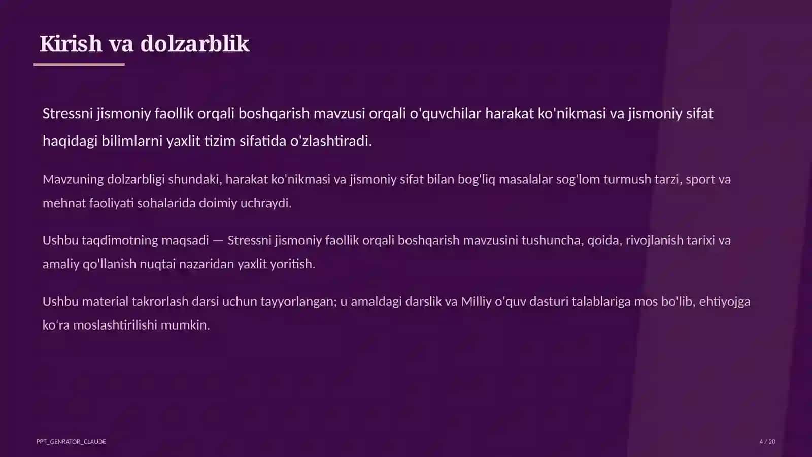 Stressni jismoniy faollik orqali boshqarish (11-sinf) 4