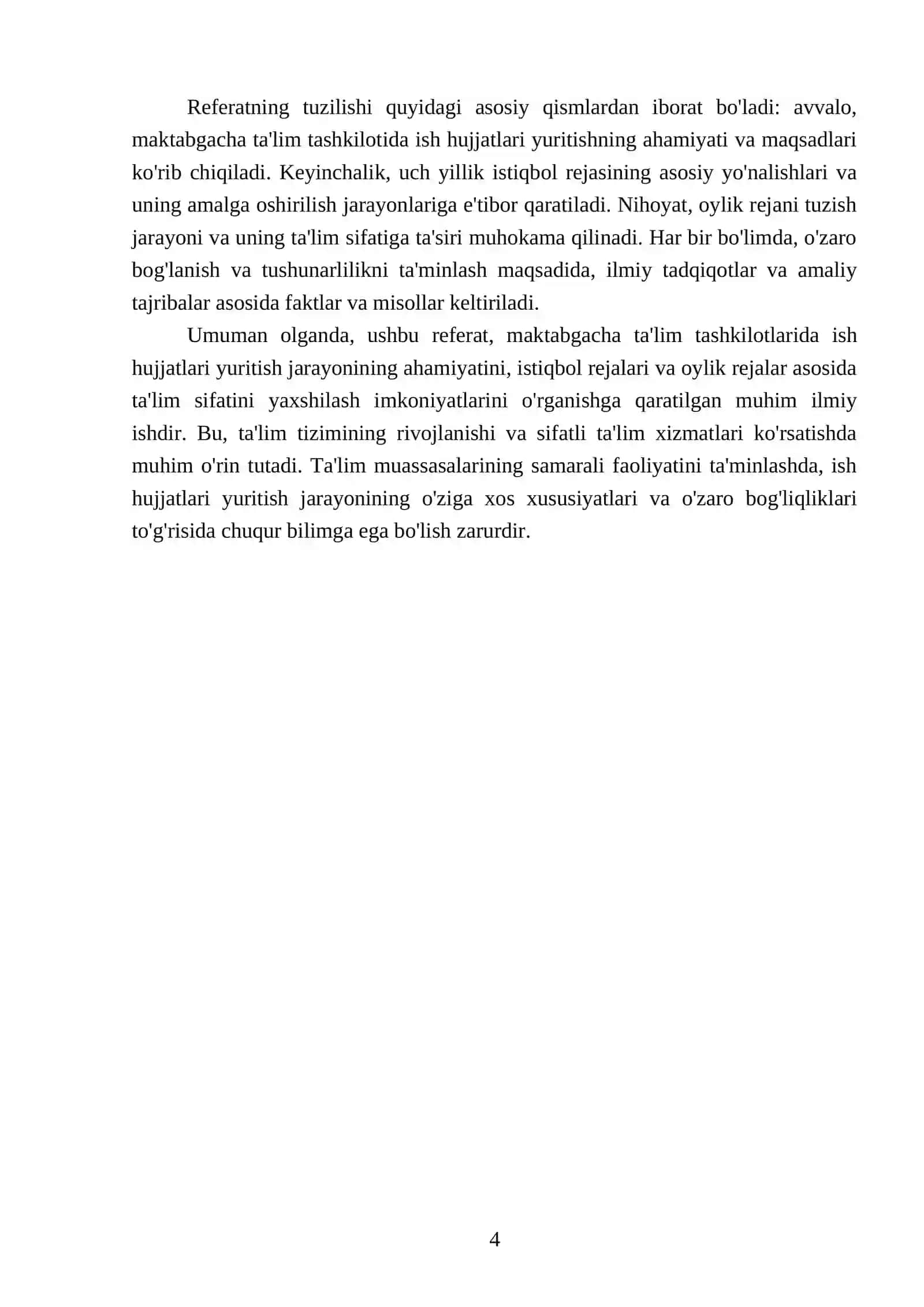 Maktabgacha ta'lim tashkilotida ish hujjatlari yuritilishi. Uch yillik istiqbol va unga muvofiqlashtirilgan oylik rejasi 4