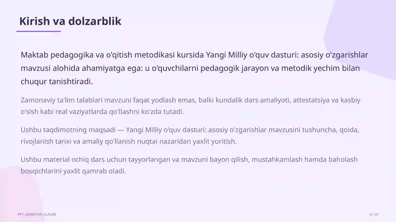 Yangi Milliy o'quv dasturi: asosiy o'zgarishlar 4