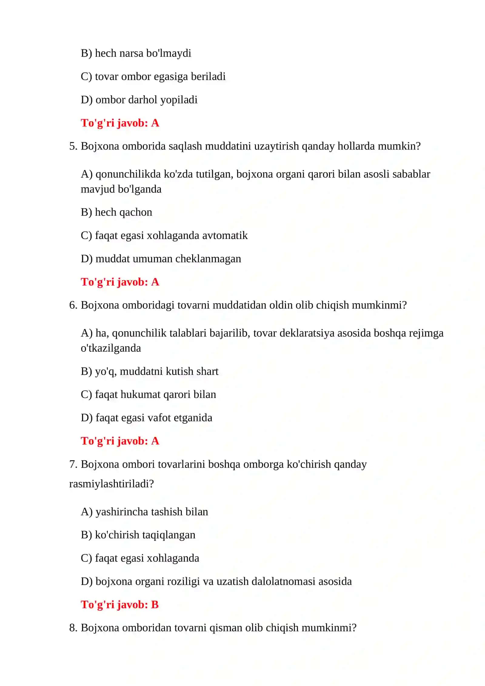 Bojxona ombori imtihon savollari 4