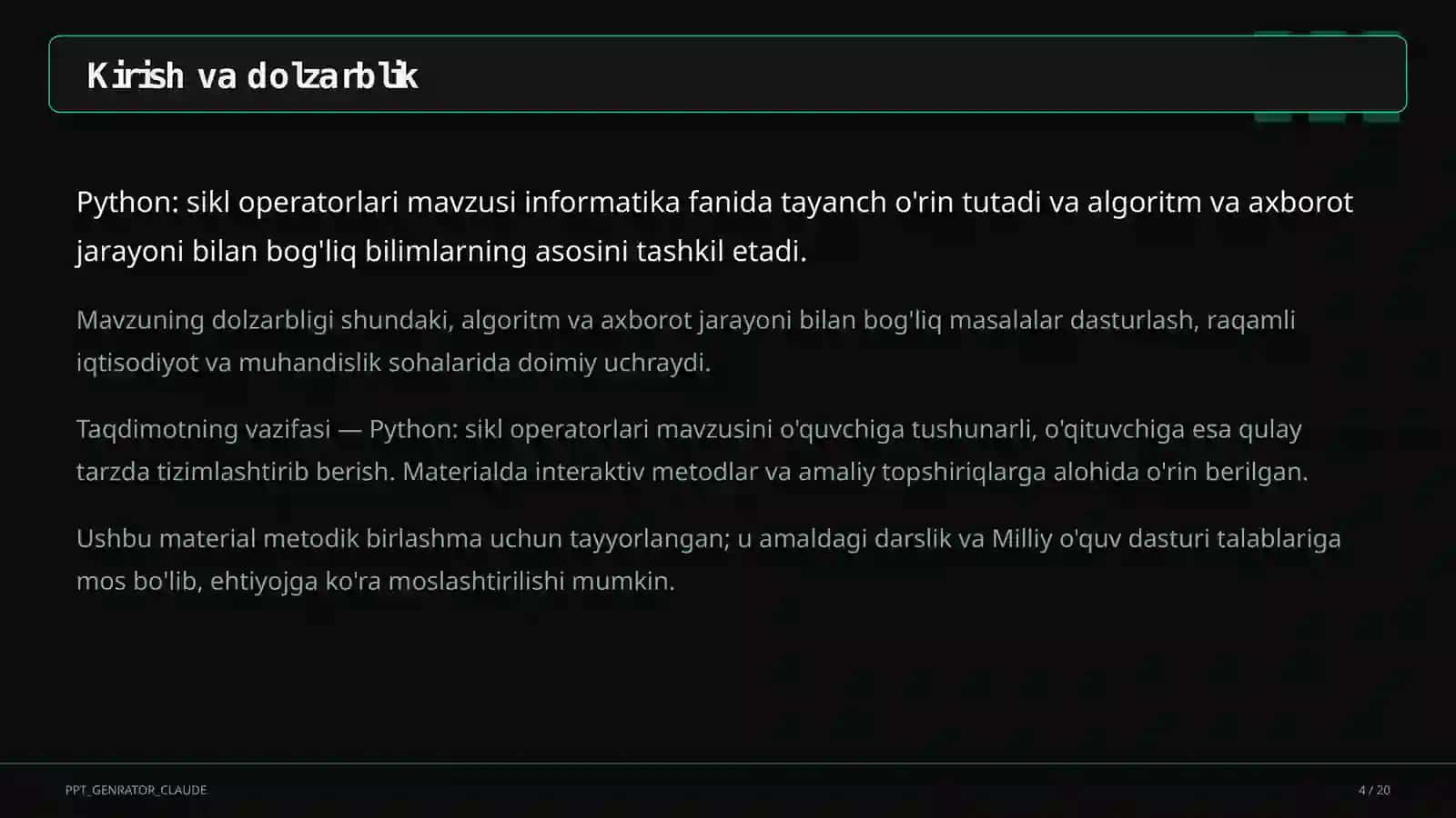 Python: sikl operatorlari (8-sinf) 4