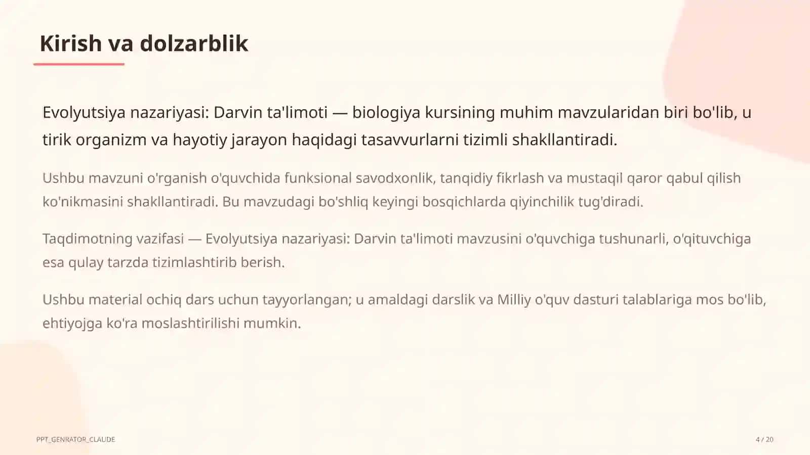 Evolyutsiya nazariyasi: Darvin ta'limoti (10-sinf) 4