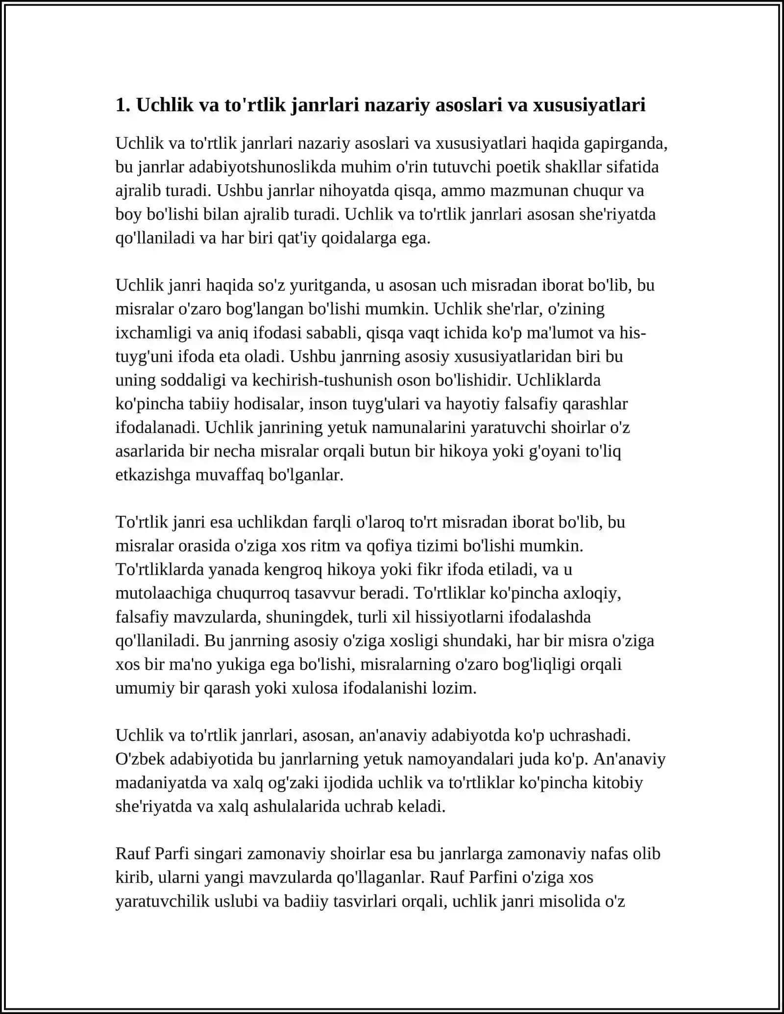Uchlik va To'rtlik Janrlari Tahlili: Rauf Parfi Uchlik She'rining Badiiy Tahlili 4