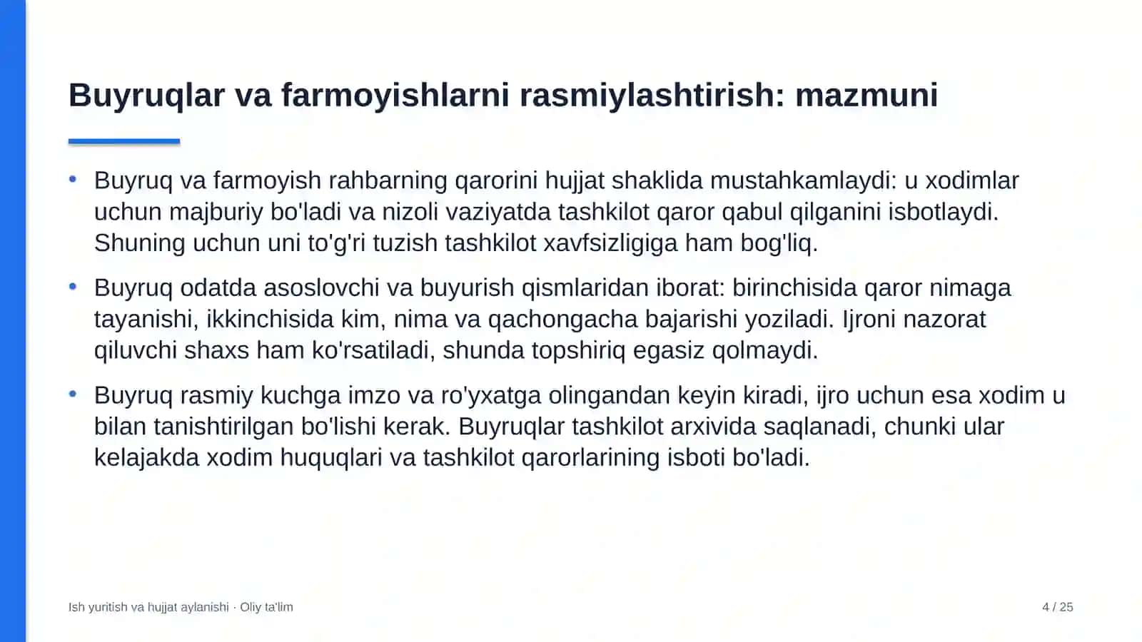 Maishiy texnika ta'mirlash ustaxonalarida buyruqlar va farmoyishlarni rasmiylashtirish 4