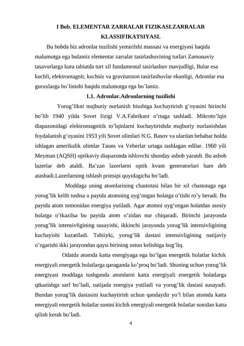 Elementar zarralar fizikasi. KURS ISHI 4