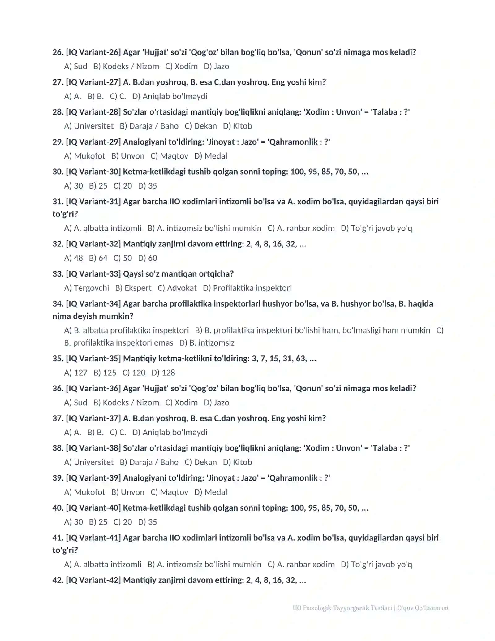 🏛️"Ichki Ishlarga Kiruvchilar Uchun Psixologik Testlar To‘plami | 300+ Orginal Savollar" 4