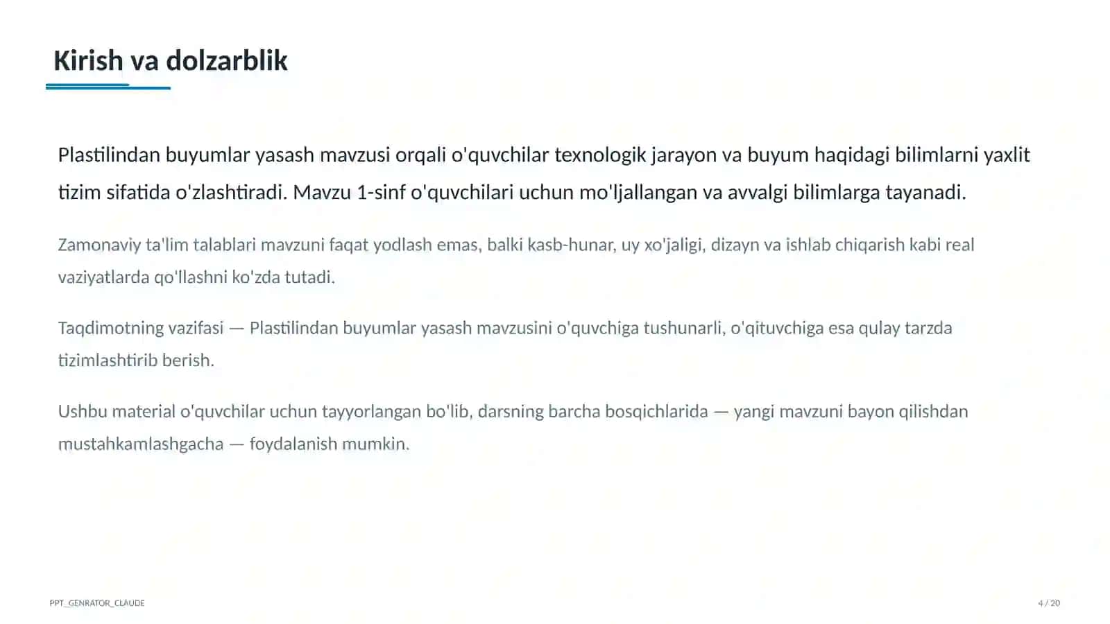 Plastilindan buyumlar yasash (1-sinf) 4