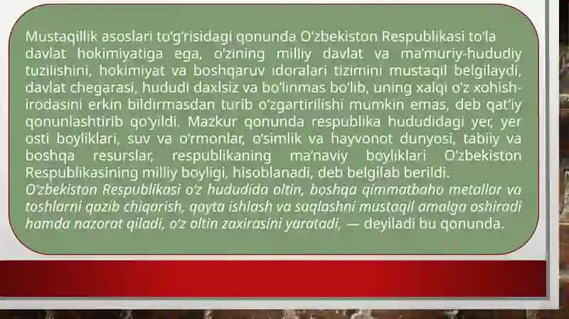 Mustaqil O‘zbеkiston Rеspublikasining tashkil topishi va uning tarixiy ahamiyati. O‘zbekistonning o‘ziga xos istiqlol va taraqqiyot yo‘li 4