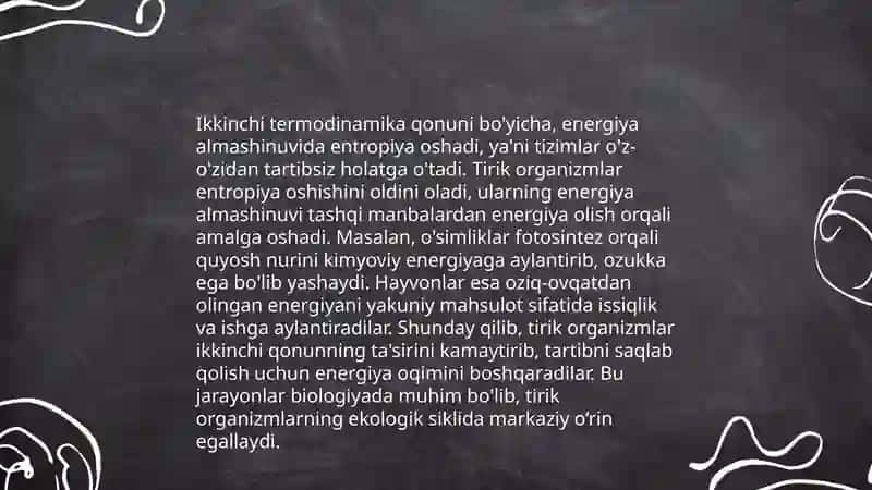 Tirik organizmlar uchun termodinamika. Termoleguratsiya 4