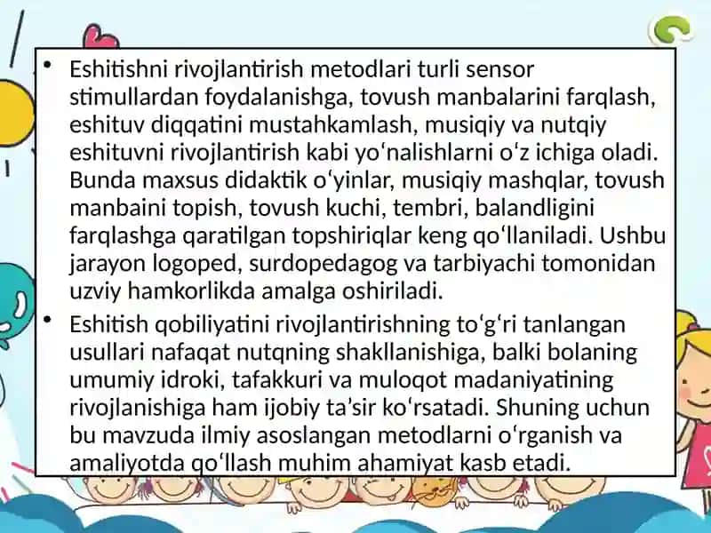 Eshitish qobiliyati rivojlantirish ustida ishlab borishning usuli 4