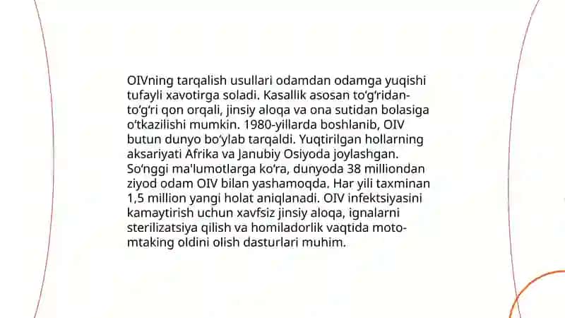 Odam imun tanqisligi virusi(OIV) epidimiologiyasi va profilaktikasi xususiyatlari 4