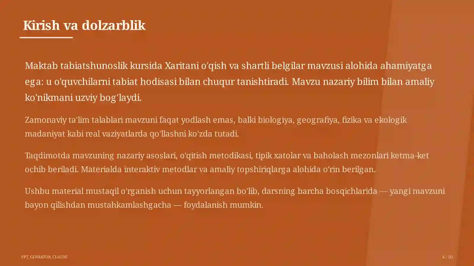 Xaritani o'qish va shartli belgilar (4-sinf) 4