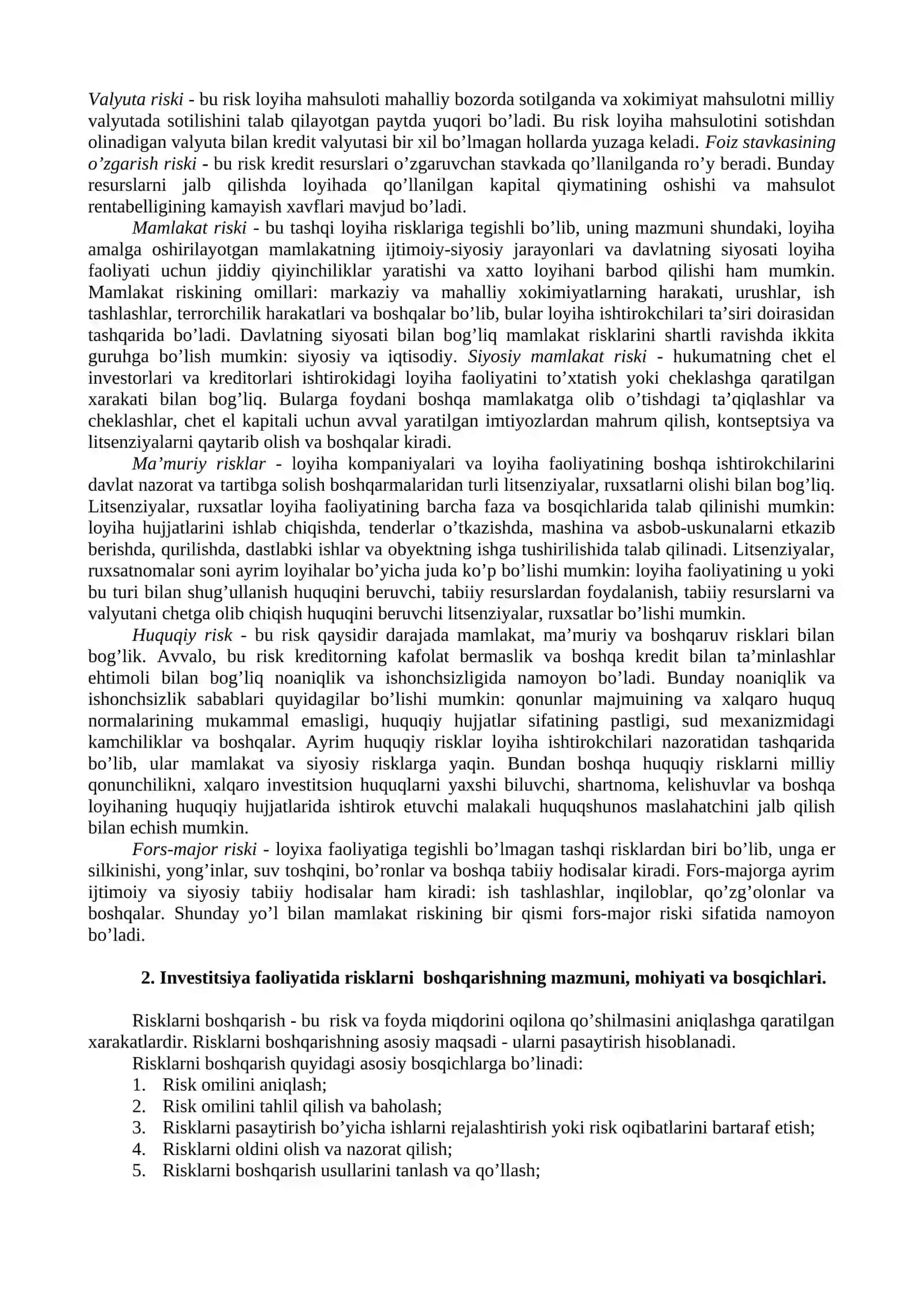 Investitsiya risklari va ularni pasaytirish yo’llari 4