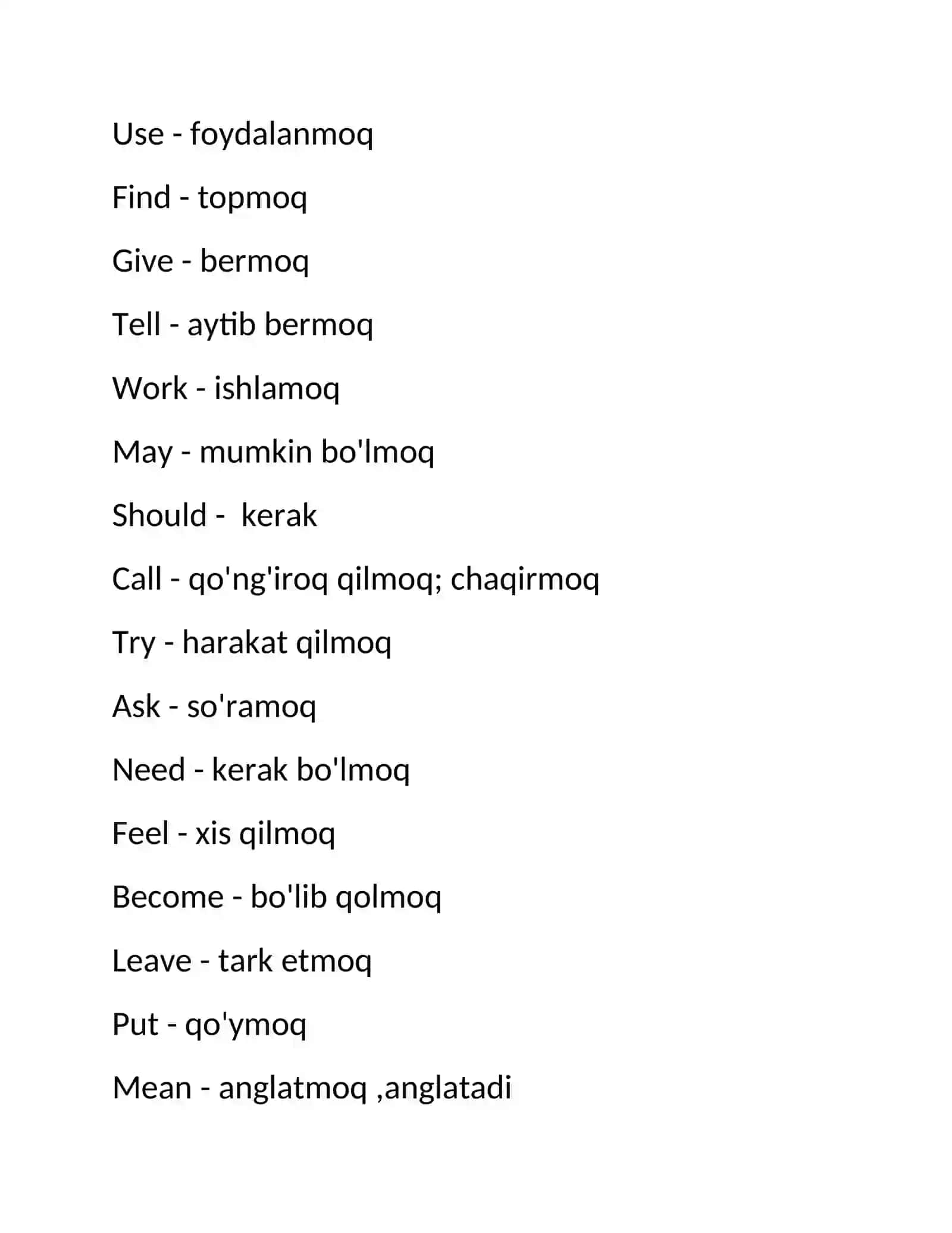 Ingliz tilida eng koʻp qoʻllaniladigan soʻzlar tarjimasi bilan ingliz tili 4