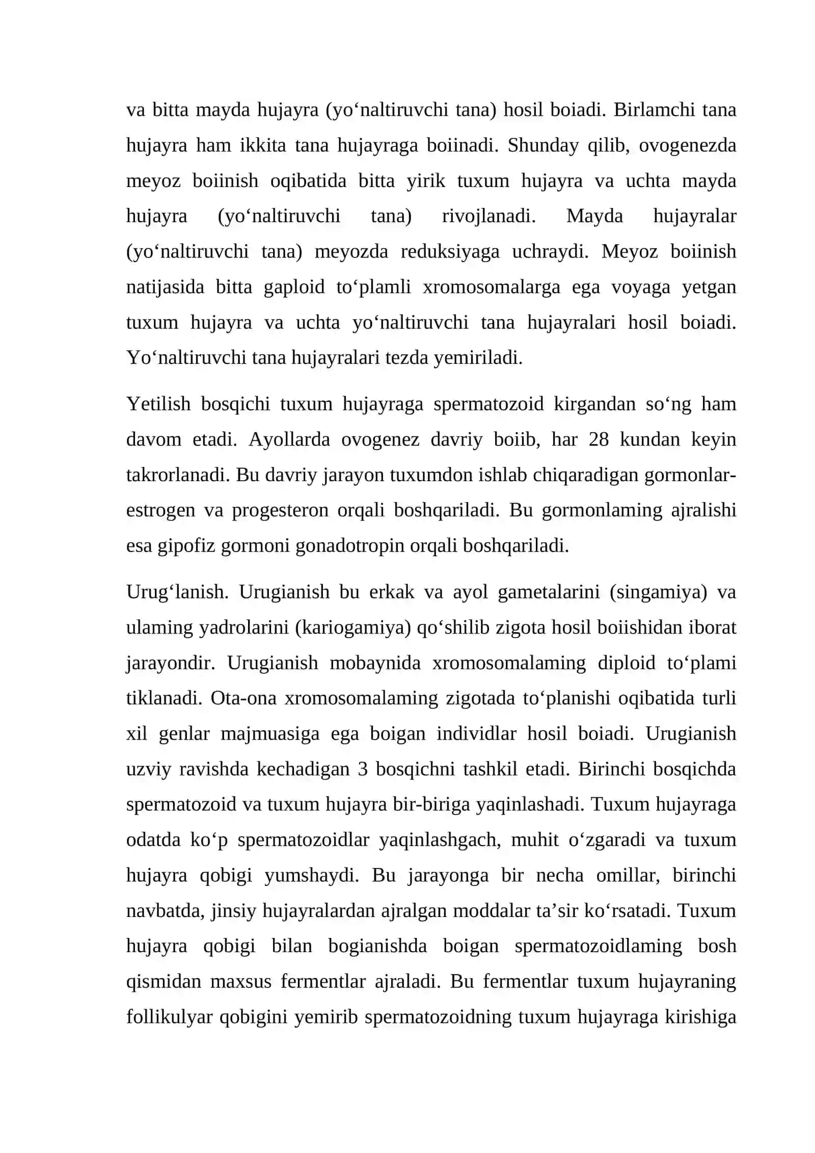 INDIVIDUAL RIVOJLANISHNING QONUNIYATLARI, URUG`LANISH VA ZIGOTANING MAYDALANISHI 4