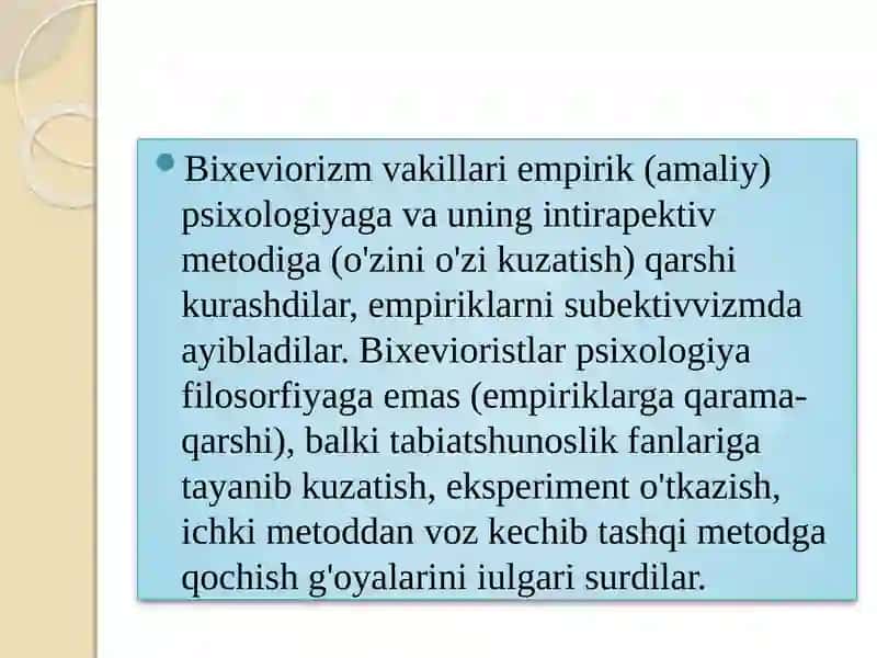 Mavzu:Bixeviorizm nazariyasi 4
