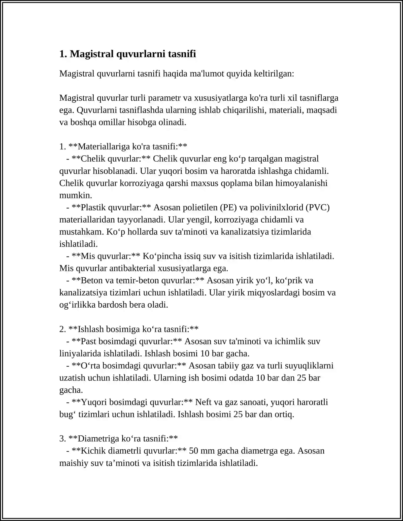 MAGISTRAL QUVURLARNI TASNIFI 4