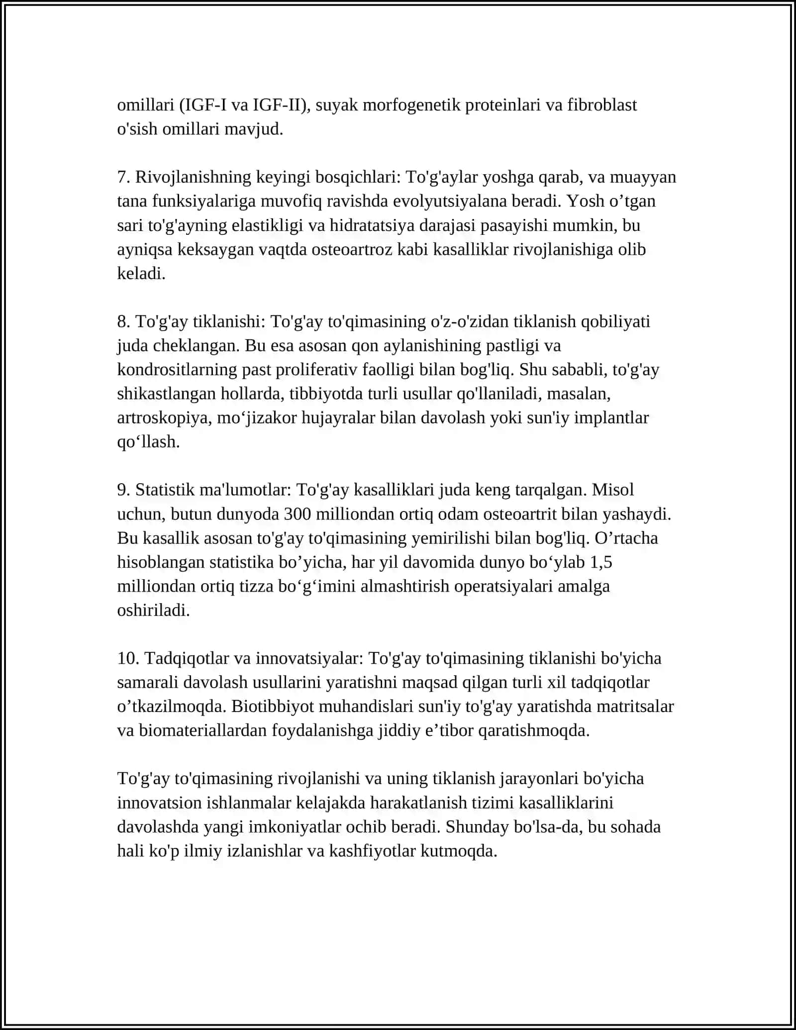 TO‘G‘AY VA SUYAK TO‘QIMALARINING RIVOJLANISHI VA REGENERATSIYASI 4