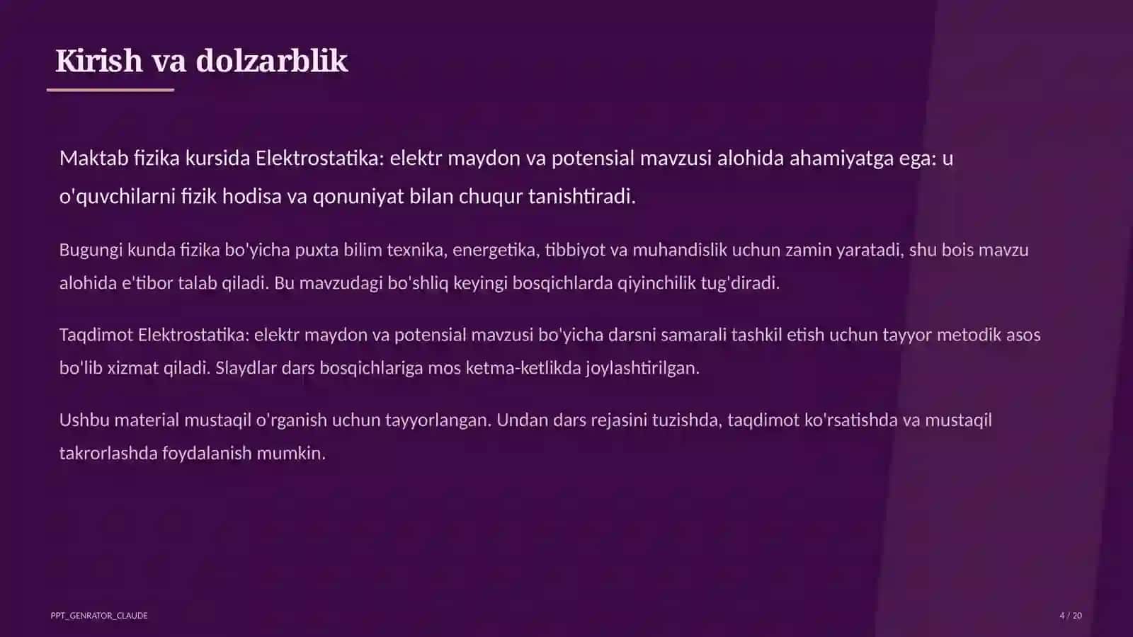 Elektrostatika: elektr maydon va potensial (10-sinf) 4