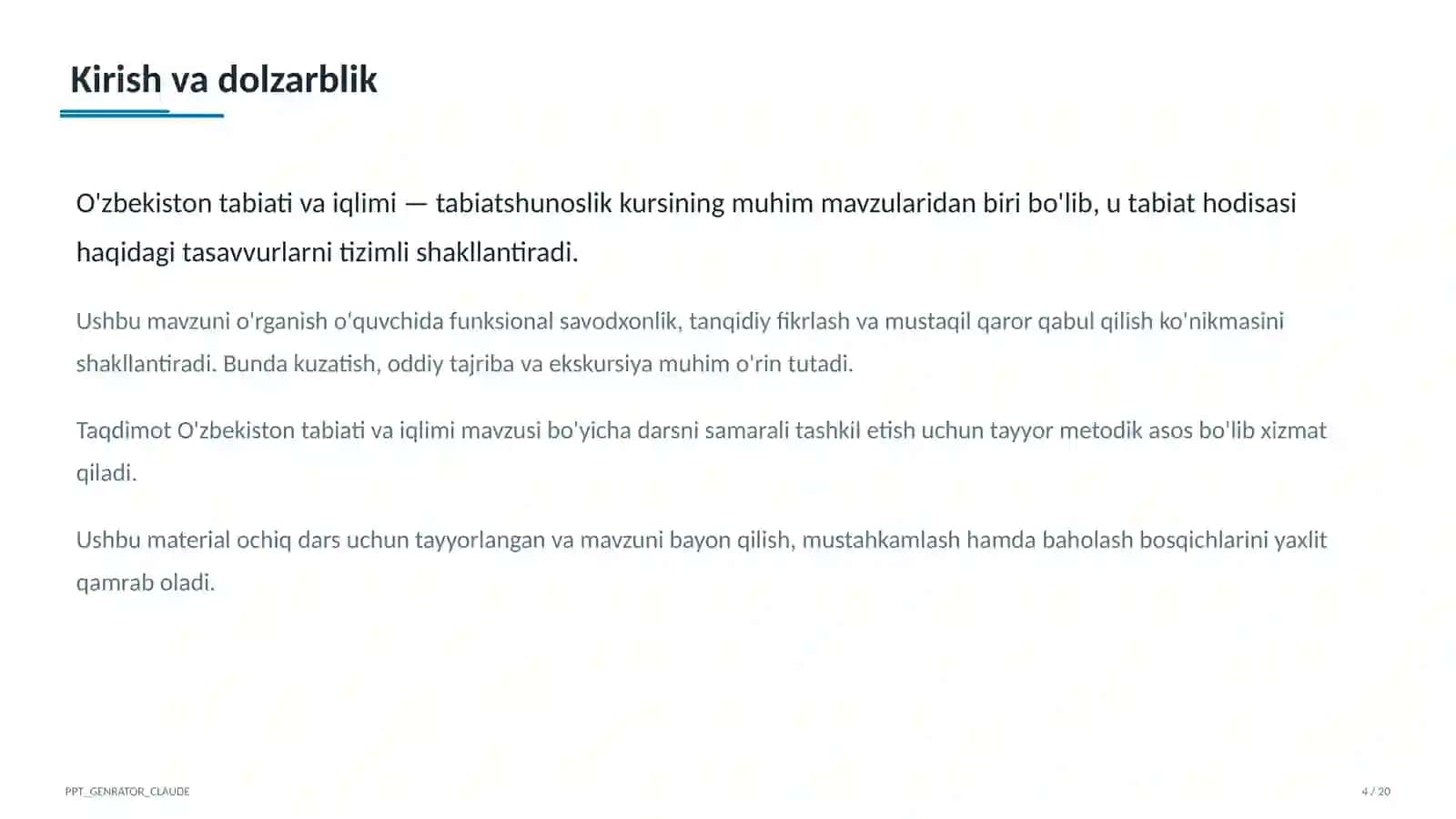 O'zbekiston tabiati va iqlimi (4-sinf) 4