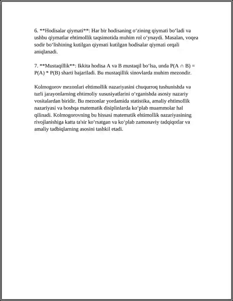 Kolmogorov Mezoni Yordamida Tasodifiy Miqdorlarning Taqsimot Qonuni Tekshirish 4