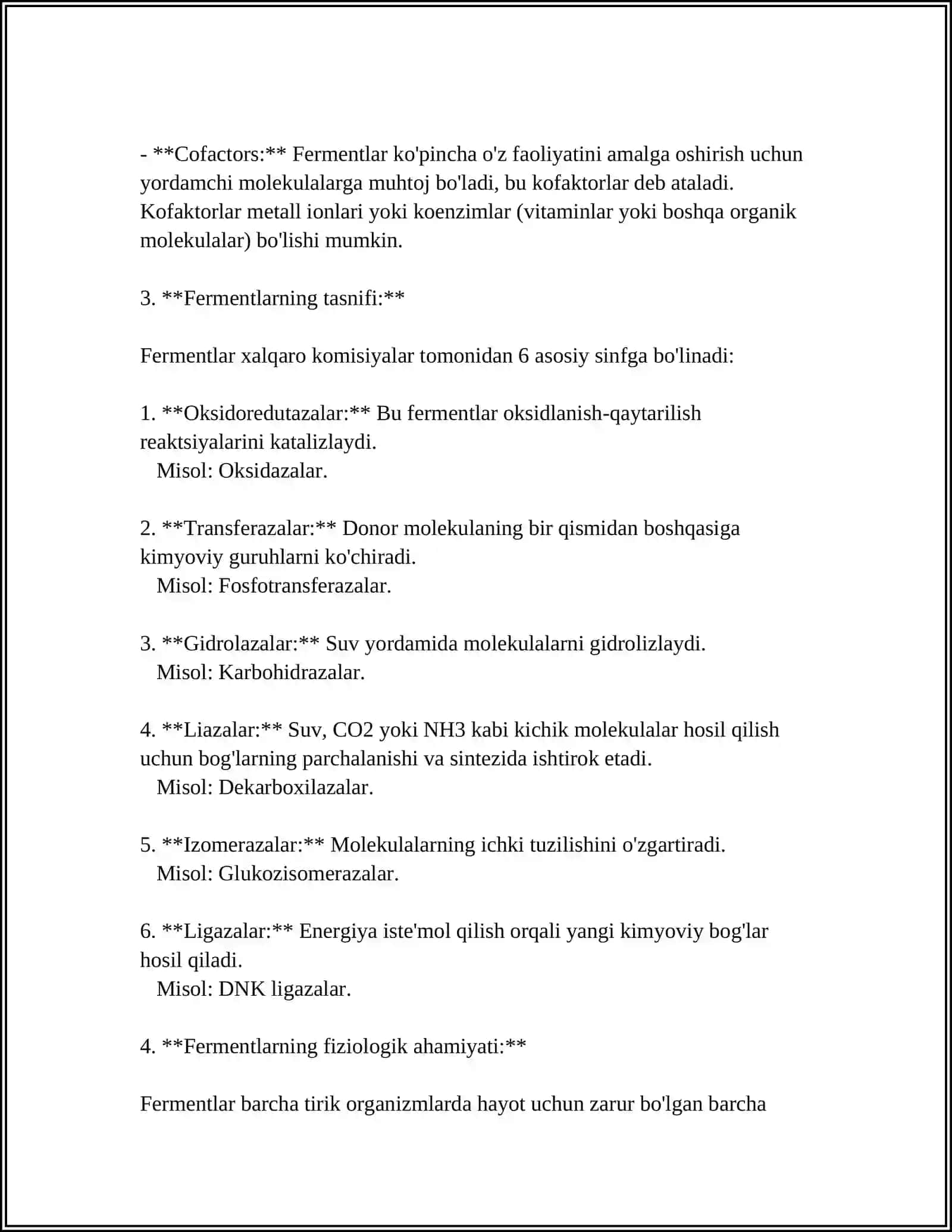 FERMENTLARNING TUZILISHI VA SPETSIFIKLIGI. ALLOSTERIK FERMENTLAR 4