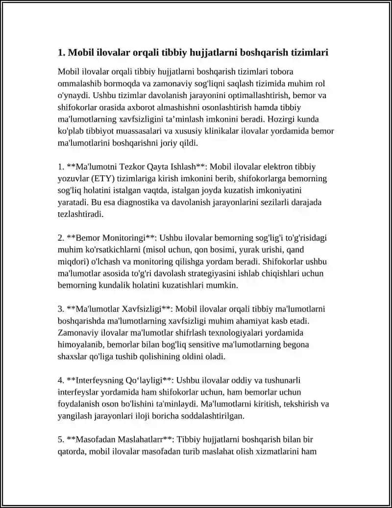 MOBIL ILOVALAR YORDAMIDA TIBBIYOTDA HUJJATLAR YURITISH VA MALUMOTLAR ALMASHISH 4