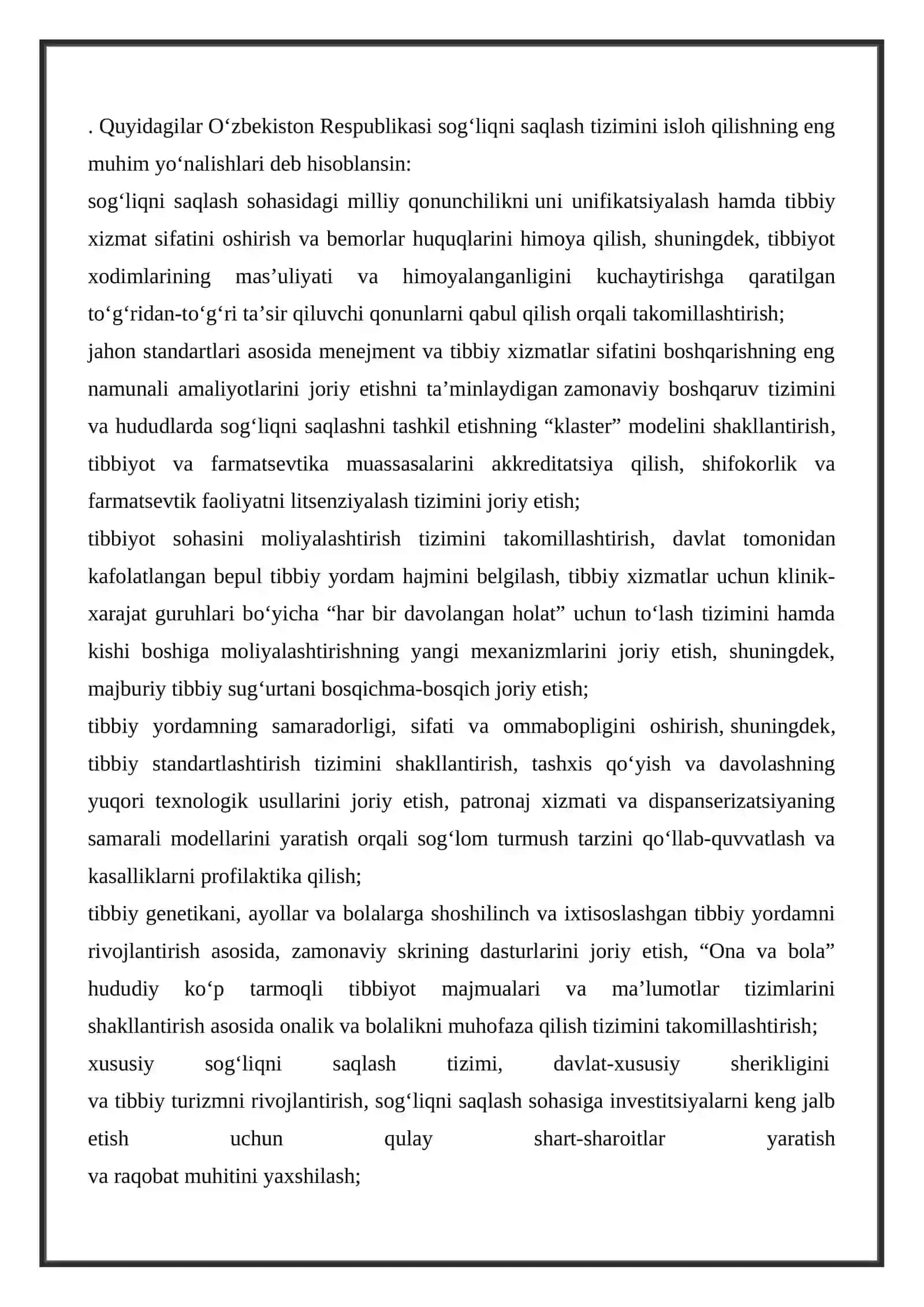 O‘zbekistonni rivojlantirish strategiyasi – sog‘liqni saqlash tizimini islohotlari, me’yoriy hujjatlari 4