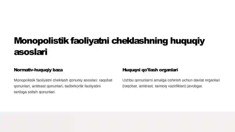 Tavar va moliya bozorlarida monopolistik faoliyatni cheklash 4