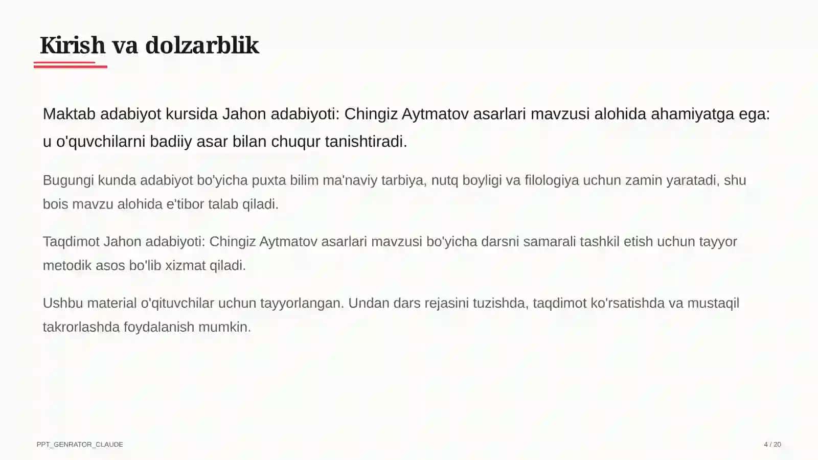 Jahon adabiyoti: Chingiz Aytmatov asarlari (11-sinf) 4