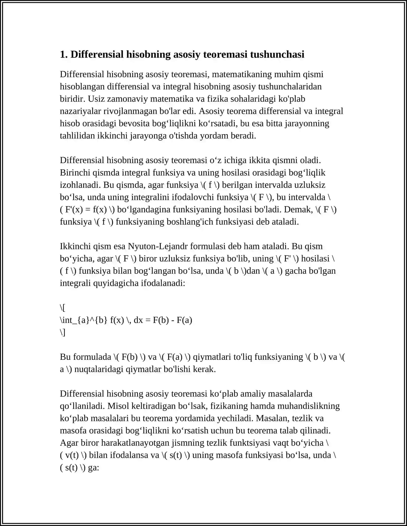 DIFFERENSIAL HISOBNING ASASIY TEOREMASI BOʻYICHA MARUZA TAYYORLASH VA TAQDIMOT QILISH 4