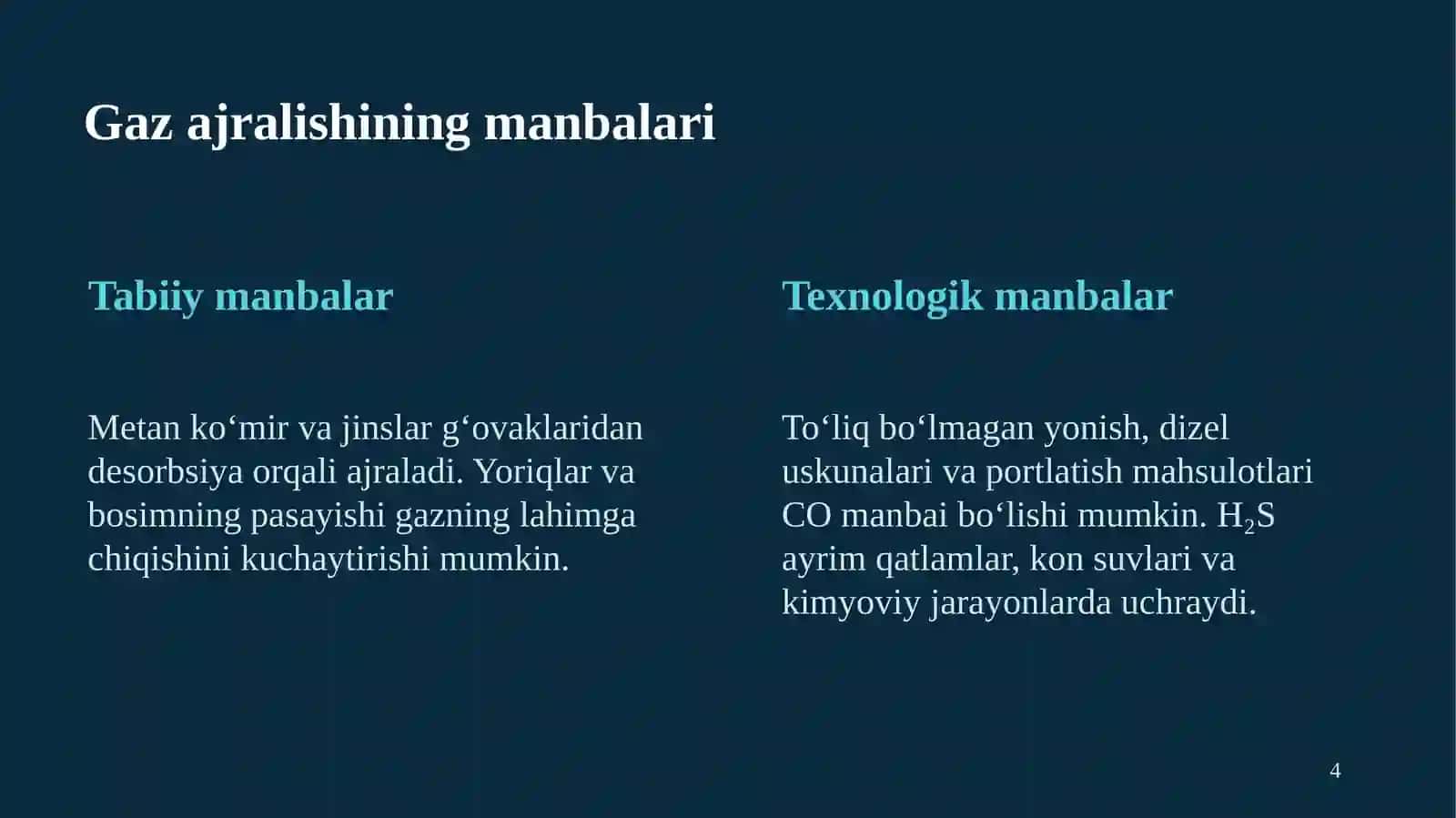 Yer osti konlaridagi gazlar 4