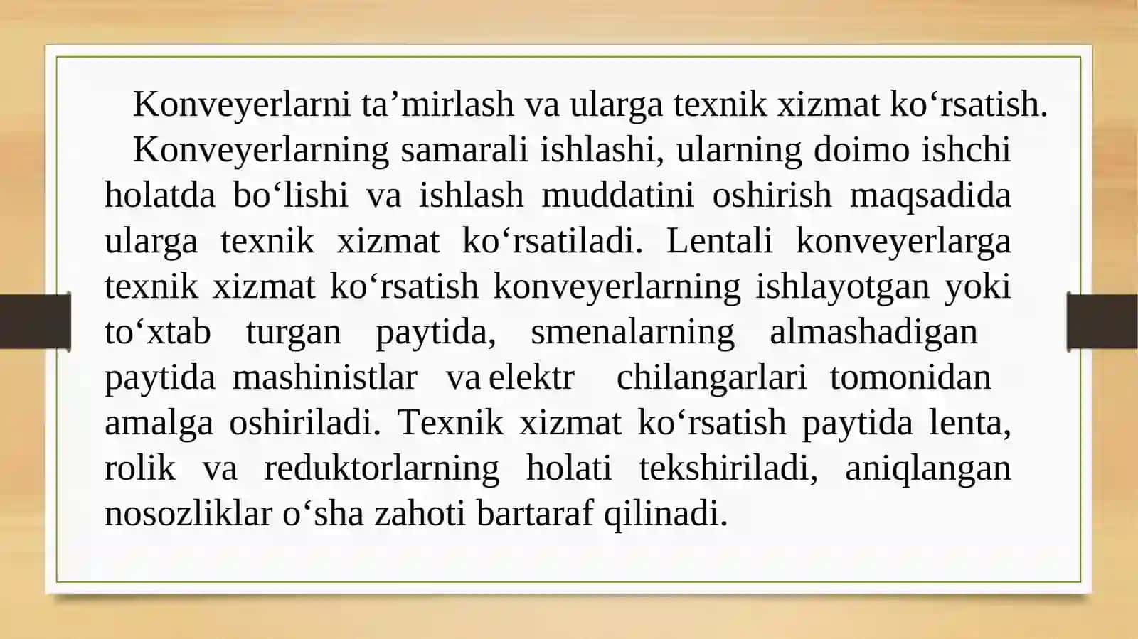 Tasmali konveyerlarni bo‘laklarga bo‘lish va nosoz qismlariga texnik xizmat ko‘rsatish 4