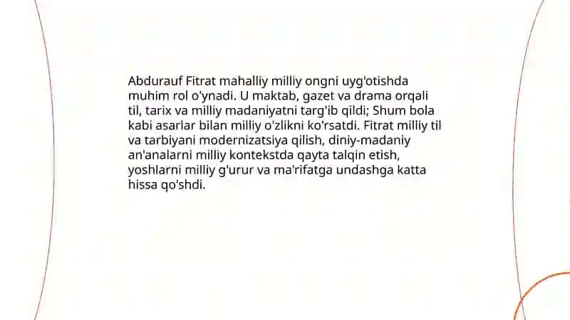 Jadid ma'rifarparvarlarning òlka ijtimoiy-ma'naviy hayotida tutgan òrni(Munavvar qori,Fitrat,Behbudiy,Avloniy va boshqalar) 4