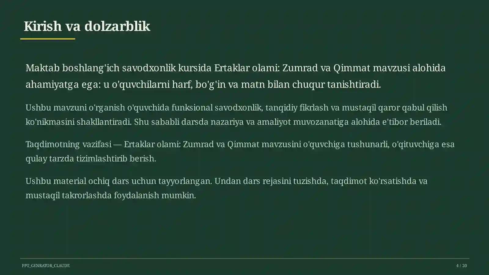 Ertaklar olami: Zumrad va Qimmat (1-sinf) 4