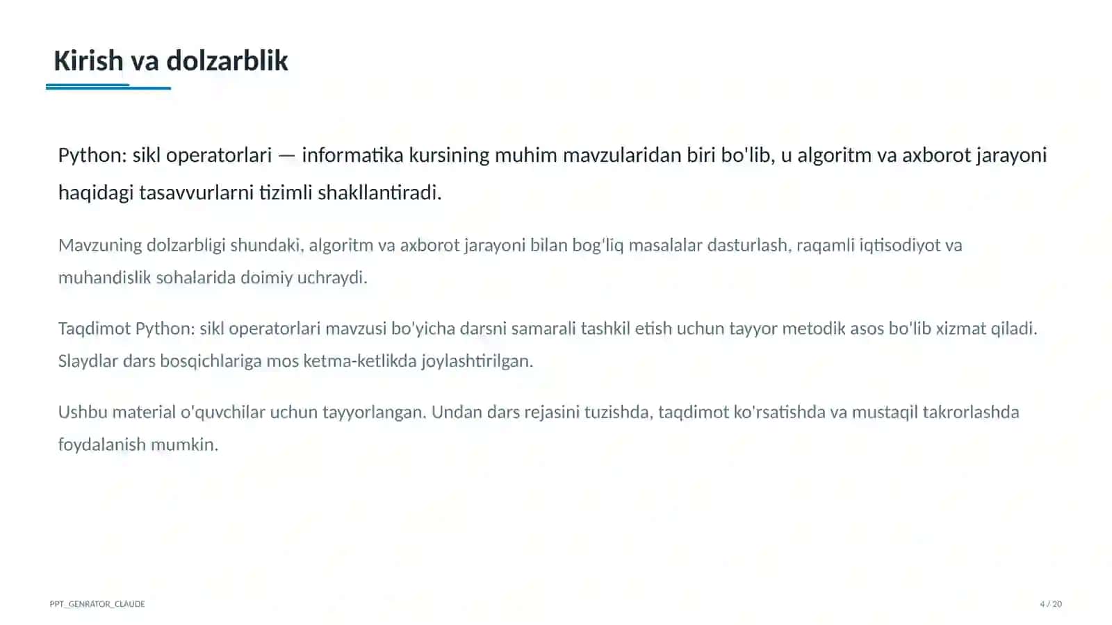 Python: sikl operatorlari (8-sinf) 4