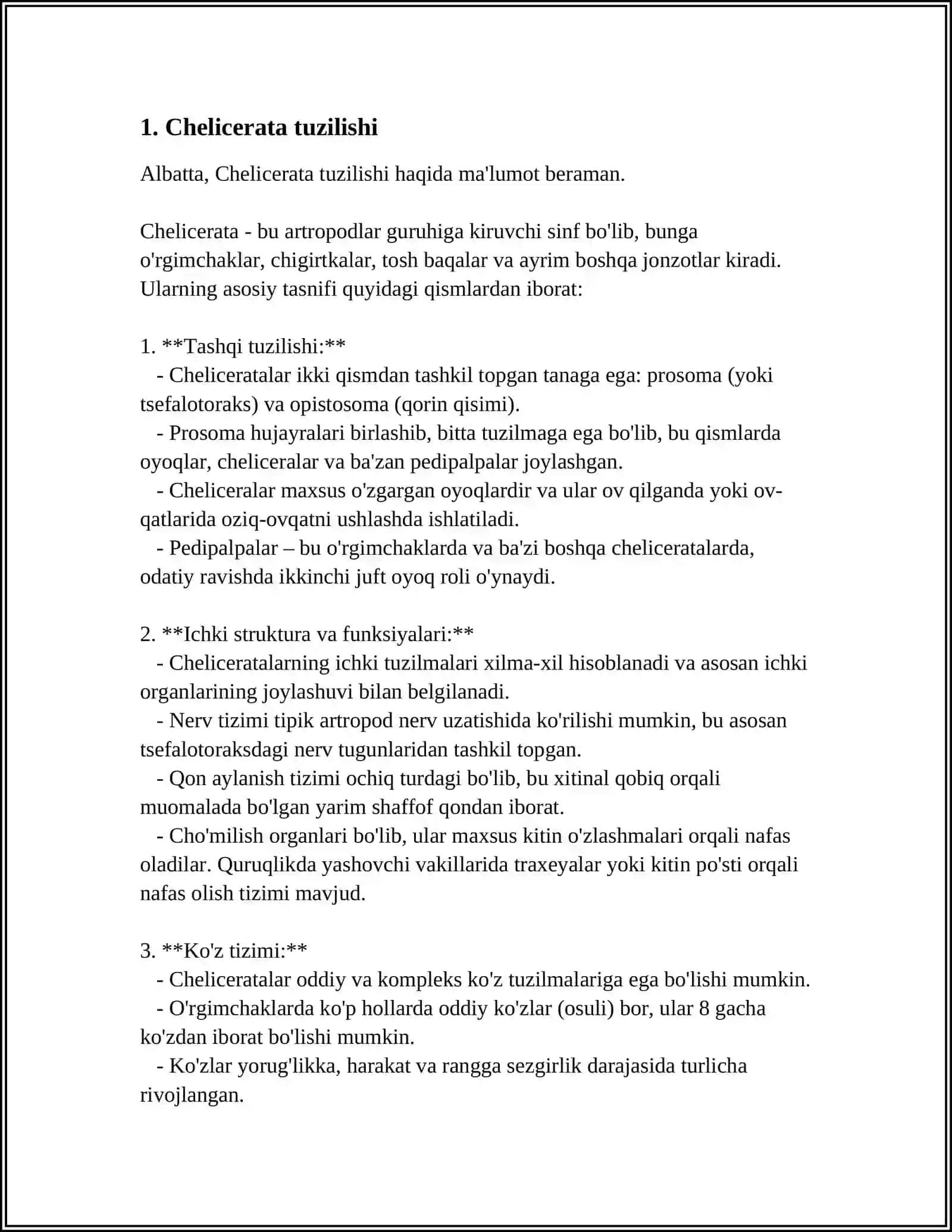 XELISEROLILAR KENJA TIPI- CHELICERATA: A) O‘RGIMCHAKSIMONLAR SINFI- ARACHNIDA; O‘RGIMCHAKLAR (ARANEI) TURKUMI 4