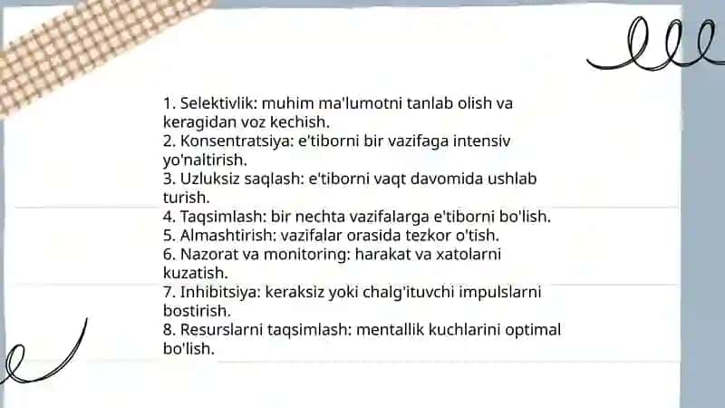 Diqqat haqida tushuncha. Diqqat turlari va xususiyatlari 4
